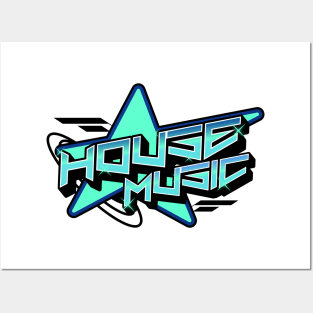 HOUSE MUSIC  - Y2K Star (black/blue) Posters and Art